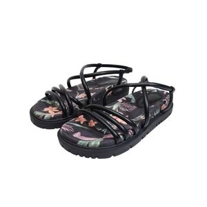 Roxy Brooke Sandals Womens 6 Black Floral Strappy Platform Slingback